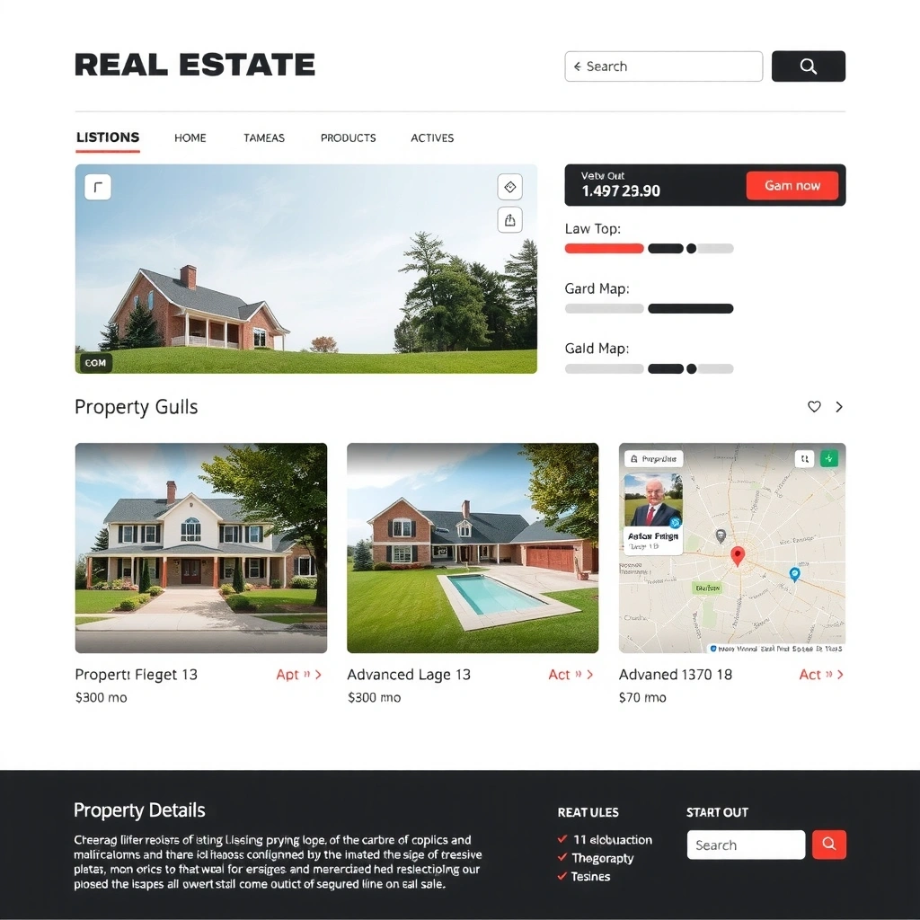 Real estate website with property listings and search functionality