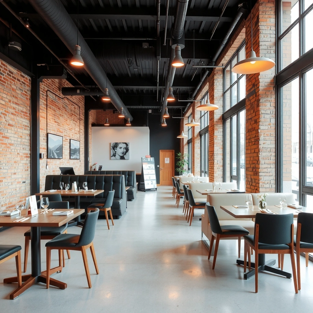 Restaurant interior design with modern industrial aesthetic
